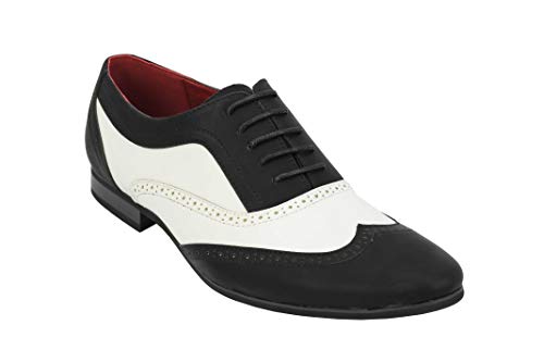 Herren Retro Vintage 1920's MOD 2 Tone Leder Brogue Schnüren Smart Spat Schuhe [A1944H-SCHWARZ-WEIß, Schwarz weiß,UK 8 EU 42] von Xposed