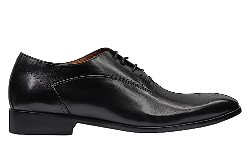 Xposed Herren-Schuhe aus echtem Kalbsleder, Ledersohle, Klassische handgefertigte Semi-Brogues-Oxford-Schuhe zum Schnüren [ PLS-361-VEAU-NOIR-46 ] von Xposed