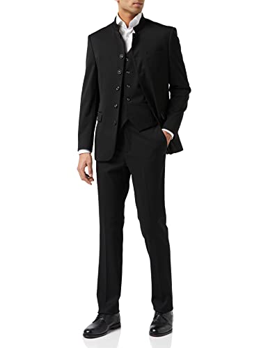 Xposed Herren Schwarz Chinese Großvater Kragen 3 Stück Anzug Ausgestattet Nehru Jacke Brautkleid Partei [SUIT-B14-BLACK-54UK] von Xposed