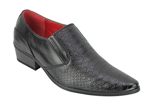 Xposed Herren Snakeskin Emboss Leder Loafers Retro Zipfel Cuban Heel Slip on-Kleid-Partei-Schuhe [A2588H-BLACK-41] von Xposed