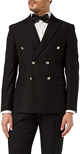 Xposed Herren klassisch tailliert zweireihig schwarz blau Blazer Goldknöpfe Vintage Jacke [Schwarz, 62] von Xposed