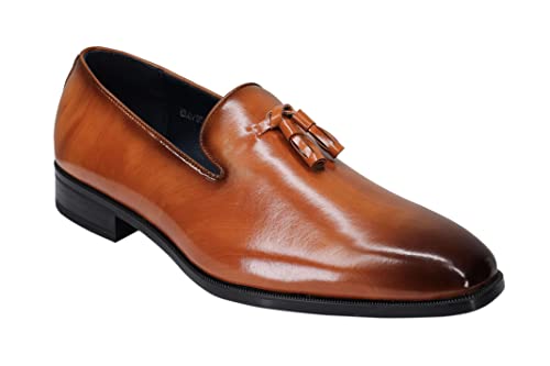 Xposed Klassische Wholecut Tassel Loafer für Herren aus poliertem Kunstleder zum Hineinschlüpfen in Retro-Schuhe [EL0795-CAMEL-43] von Xposed