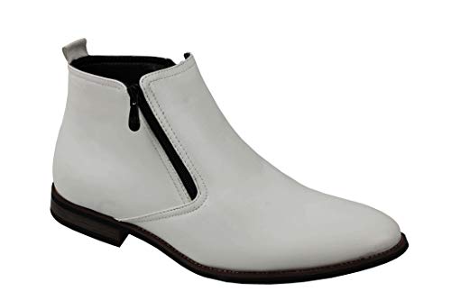Xposed Männer Chelsea Boots Retro klassische niedrige Ankle 2 Zip Smart Casual Schuhe UK Größen [A1972H-WHITE-45] von Xposed