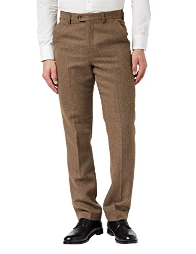 Xposed Maßgeschneiderte Herrenhose mit Fischgrätenmuster, Marineblaue Tweed-Hose im Vintage-Stil[TRS-X6068-4-TAN-42] von Xposed