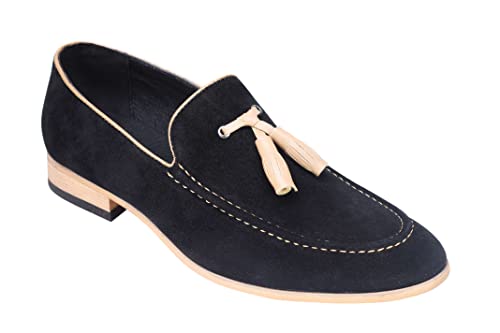 Xposed Mens Two Tone Suede Tassel Loafers Black [UF1283-15-NOIR-10UK] von Xposed
