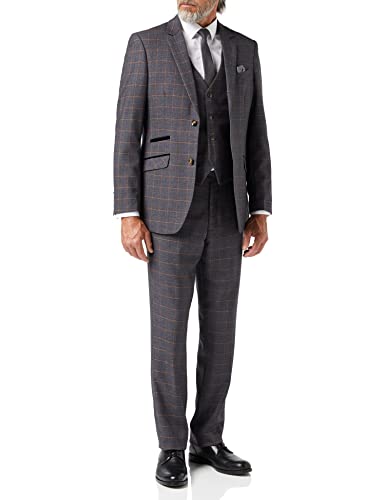 Xposed Neu Herren 3-teiliger grau Karierter Retro Smart Tailored Fit Vintage-Anzug [SUIT-ROGER-GREY-56] von Xposed