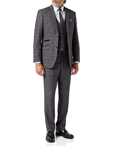 Xposed Neu Herren 3-teiliger grau Karierter Retro Smart Tailored Fit Vintage-Anzug [SUIT-ROGER-GREY-62] von Xposed
