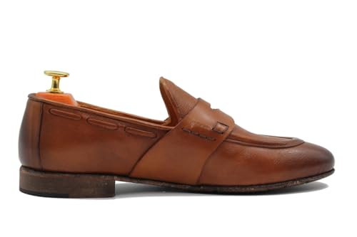 Xposed Weiche italienische Penny-Loafer-Schuhe für Herren mit Flexi-Sohle aus echtem Leder, handgefertigt in Italien[IT-NAPLES01-BUFFALO-CUOIO-43] von Xposed
