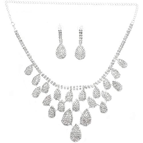 Xptieeck Braut Hochzeit Schmuck Set Mode Strass Drop Halskette Ohrringe Kleid ZubehöR von Xptieeck