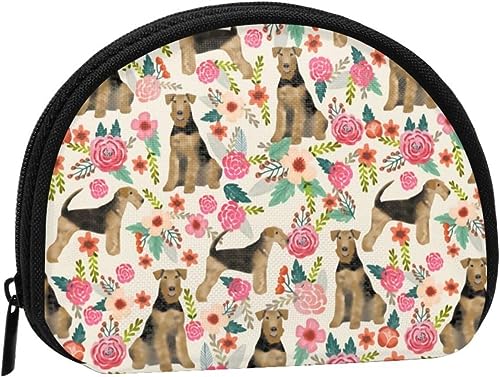 Airedale Floral, Brieftasche Shell Make-up Tasche Frauen Aufbewahrungstasche Kleine Geldbörse Shell Kleingeld Beutel von XqmarT