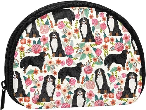 Berner Sennenhund, Blumenmuster, Hundeblumen, Geldbörse, Muschel-Make-up-Tasche, Damen-Aufbewahrungstasche, kleine Geldbörse, Muschel-Wechseltasche von XqmarT