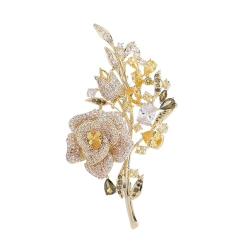 Brosche, Temperament-Kleidungszubehör, Korsage, Zirkonia-Anstecknadel, Abendkleid-Accessoires, Rosenbrosche für Damen (D 4 x 7,2 cm) von XqmarT