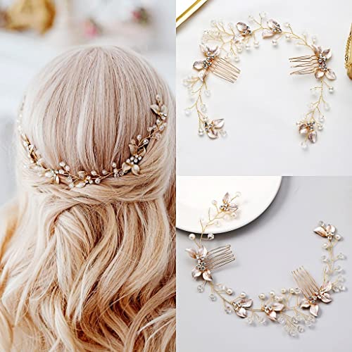 Diamant-Tiara, Braut, Hochzeit, Kristall, Braut-Haarschmuck, Perlen-Blumen-Stirnband, handgefertigt, goldenes Stirnband, Perlendekoration, Damen-Haarkamm von XqmarT