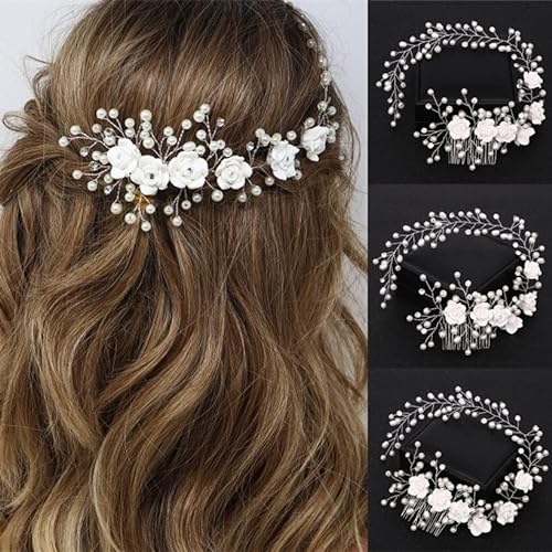 Diamant-Tiara, Hochzeit, Blumen-Perlen-Haarkamm mit Haarband für Frauen, Haarband, Brautparty, Hochzeit, Brauthaar-Accessoires, Schmuck, Haarkamm mit Geschenk von XqmarT