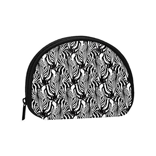 Gestreiftes Schwarz-Weiß-Zebra, Portemonnaie Shell Make-up-Tasche Damen Aufbewahrungstasche Kleine Münzbörse Shell-Wechseltasche von XqmarT