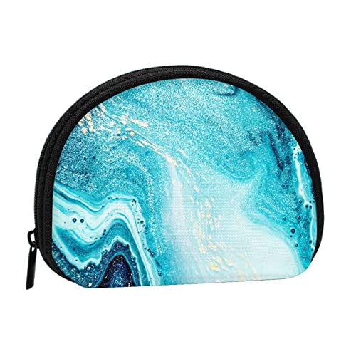 Gold Marmor Abstrakt Blau Und Wellen, Brieftasche Shell Make-up Tasche Frauen Aufbewahrungstasche Kleine Geldbörse Shell Wechseltasche von XqmarT