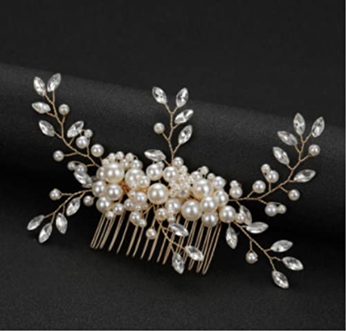 Haarkamm Haarklammer 4 Stück Frauen Haarkamm Blume Perle Haarspange Hochzeit Braut Haarschmuck Mädchen Haarspange Braut Haarkamm Pin Seitenkamm (Blau:Gold, Größe:Einheitsgröße (Gold One Size) von XqmarT