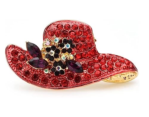 Mode Brosche Rot Strass Hut Brosche Damen Schöne Blume Hut Party Casual Brosche Pin Damen Pin Geschenk Pin von XqmarT