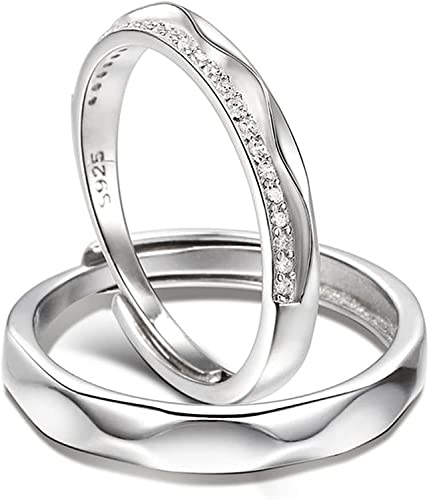 Sterling Silber Verstellbarer Damenring, Sterling Silber Verstellbarer Paarring Herren Damen Zirkonia Verlobungsring Einfacher Stapelbarer Diamant-Versprechen-Ehering Valentinstag J (Paar) von XqmarT