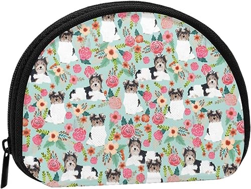 Terrier Dogs Mint Florals, Portemonnaie Shell Make-up-Tasche Damen Aufbewahrungstasche Kleine Münzbörse Shell-Wechseltasche von XqmarT