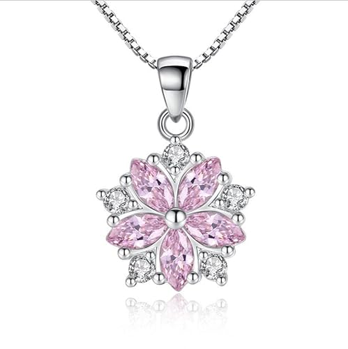 XqmarT 925 Sterling Silber Anhänger Dazzling CZ Halskette Damen Hochzeit S925 Schmuck (D Pink) von XqmarT