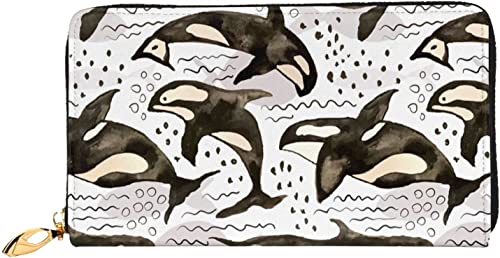 XqmarT Aquarell-Orcas-Geldbörsen, große Kapazität, für Herren und Damen, Geldbörsen, Kreditkarten-Geldbörse aus Mikrofaser-Leder von XqmarT