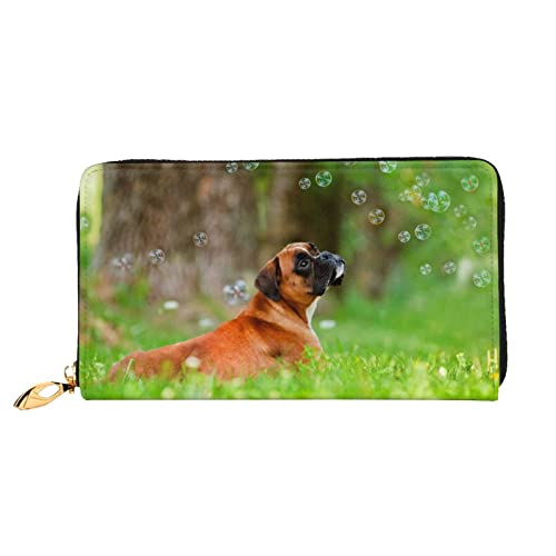 XqmarT Boxer Dogs and Bubbles Geldbörsen, große Kapazität, für Herren und Damen, Geldbörsen, Kreditkarten, Mikrofaser-Leder-Geldbörse von XqmarT