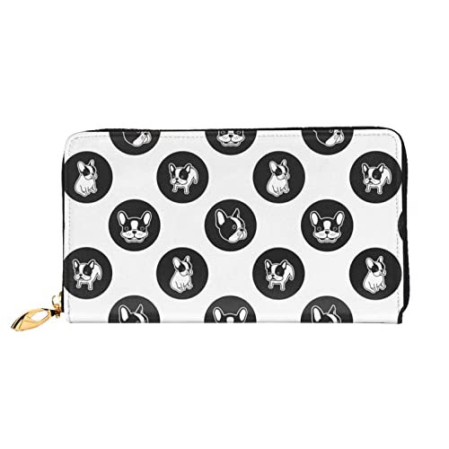 XqmarT Bulldog Polka Dot Icon Nahtlose Geldbörsen, große Kapazität, Geldbörse für Herren und Damen, Geldbörsen, Kreditkarten, Mikrofaser-Leder-Geldbörse von XqmarT