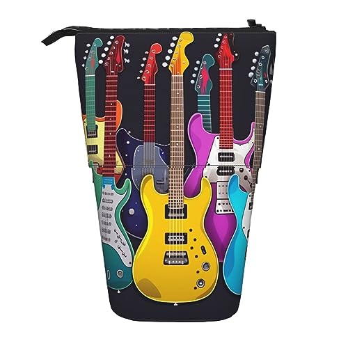 XqmarT Bunte Gitarren-Teleskop-Federmäppchen, Ständer-Stifthalter mit Reißverschluss, Make-up-Tasche, Bleistiftbeutel, Stifttasche von XqmarT