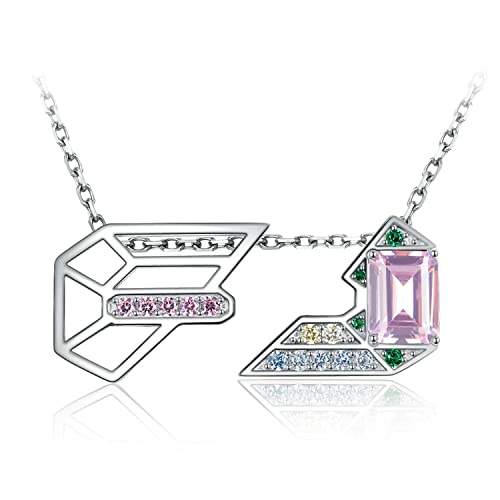 XqmarT Geometrischer 3,2 Karat rosa Edelstein 925 Sterling Silber Anhänger Halskette Damenschmuck 45 cm von XqmarT