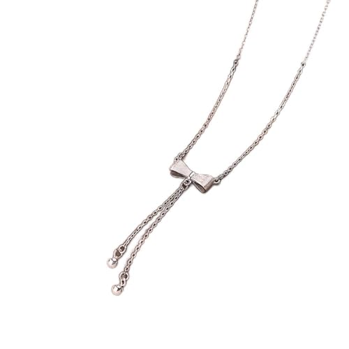 XqmarT Halskette mit Quasten-Kugelperlen, gebürsteter Schleife, Anhänger, Schlüsselbeinkette für Damen und Mädchen, 925er Sterlingsilber, Hochzeitsschmuck (Silber) von XqmarT