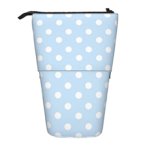 XqmarT Hellblaues Teleskop-Federmäppchen mit Polka Dot-Aufdruck, Standstifthalter mit Reißverschluss, Make-up-Tasche, Bleistiftbeutel, Stifttasche von XqmarT