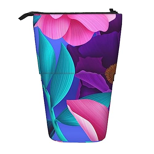 XqmarT Hübsches Blumen-Druck-Teleskop-Federmäppchen, Ständer-Stifthalter mit Reißverschluss, Make-up-Tasche, Bleistiftbeutel, Stifttasche von XqmarT