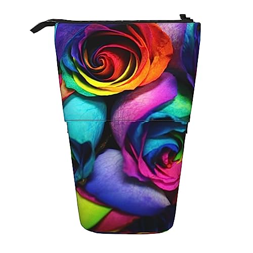 XqmarT Regenbogen-Rosen-Teleskop-Federmäppchen, Ständer-Stifthalter mit Reißverschluss, Make-up-Tasche, Bleistiftbeutel, Stifttasche von XqmarT