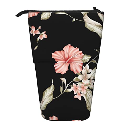 XqmarT Rosa Blumen-Druck-Teleskop-Federmäppchen, Ständer-Bleistifthalter mit Reißverschluss, Make-up-Tasche, Bleistiftbeutel, Stifttasche von XqmarT