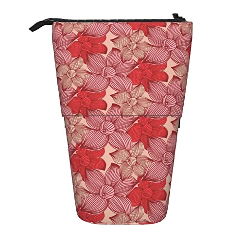 XqmarT Rot-rosa Blumen-Teleskop-Federmäppchen, Ständer-Stifthalter mit Reißverschluss, Make-up-Tasche, Bleistiftbeutel, Stifttasche von XqmarT