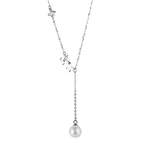 XqmarT S925 Sterling Silber Blütenblatt Halskette im japanischen und koreanischen Stil einfache synthetische Perle Anhänger Schlüsselbeinkette Silber (Silber) von XqmarT