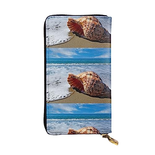 XqmarT Seaside Conch Wallets, große Kapazität, für Herren und Damen, Geldbörsen, Kreditkarten, Mikrofaser-Leder-Geldbörse von XqmarT