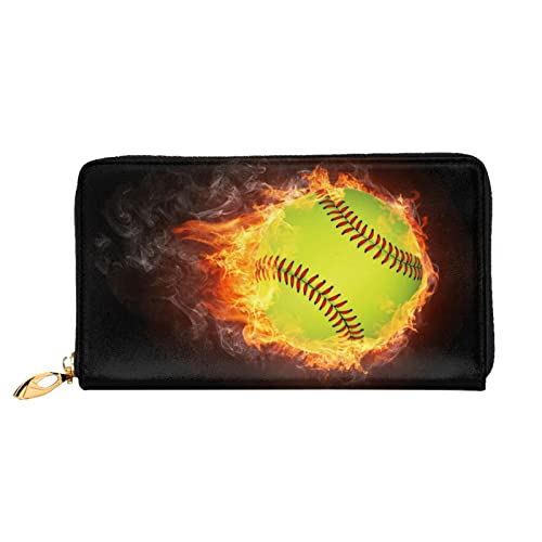 XqmarT Softball Fire-Geldbörsen, große Kapazität, für Herren und Damen, Geldbörsen, Kreditkarten, Mikrofaser-Leder-Geldbörse von XqmarT