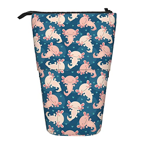 XqmarT Süßes Axolotl Kawaii Muster Teleskop-Federmäppchen, Ständer-Stifthalter mit Reißverschluss, Make-up-Tasche, Bleistiftbeutel, Stifttasche von XqmarT