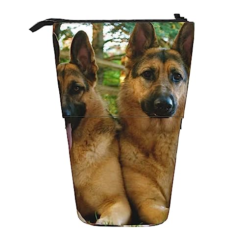 XqmarT Teleskop-Federmäppchen mit Aufdruck „Deutscher Schäferhund“, Standstifthalter mit Reißverschluss, Make-up-Tasche, Federmäppchen, Stifttasche von XqmarT