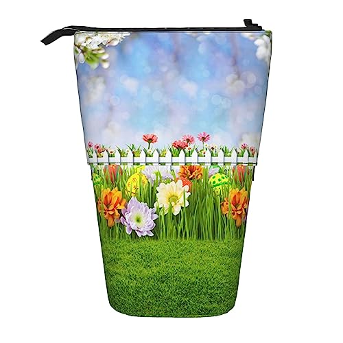 XqmarT Teleskop-Federmäppchen mit Aufschrift „Happy Easter Spring“, Bedruckt, Ständer, Stifthalter mit Reißverschluss, Make-up-Tasche, Bleistiftbeutel, Stifttasche von XqmarT