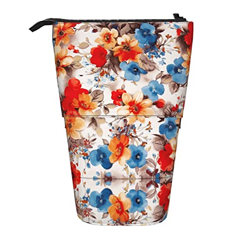 XqmarT Teleskop-Federmäppchen mit Blumen- und Blumenmuster, Ständer, Stifthalter mit Reißverschluss, Make-up-Tasche, Bleistiftbeutel, Stifttasche von XqmarT