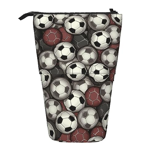 XqmarT Teleskop-Federmäppchen mit Fußballmuster-Aufdruck, Ständer-Stifthalter mit Reißverschluss, Make-up-Tasche, Bleistiftbeutel, Stifttasche von XqmarT