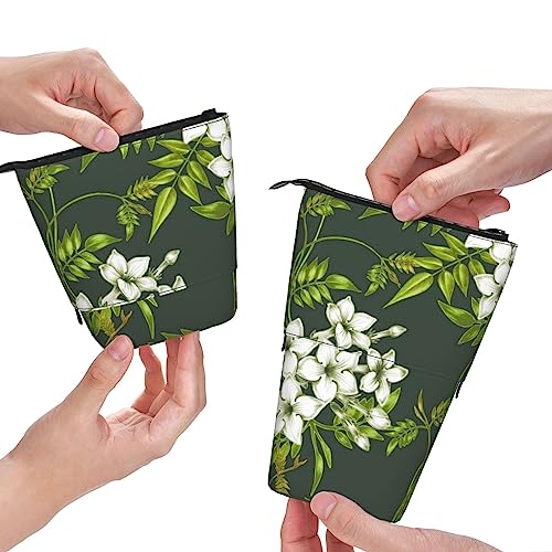 XqmarT Teleskop-Federmäppchen mit Jasminblüten-Aufdruck, Standstifthalter mit Reißverschluss, Make-up-Tasche, Bleistiftbeutel, Stifttasche von XqmarT