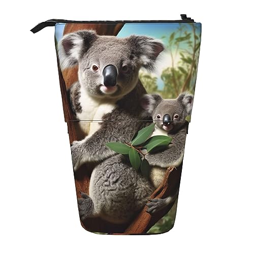 XqmarT Teleskop-Federmäppchen mit Koala-Familien-Aufdruck, Ständer-Stifthalter mit Reißverschluss, Make-up-Tasche, Bleistiftbeutel, Stifttasche von XqmarT