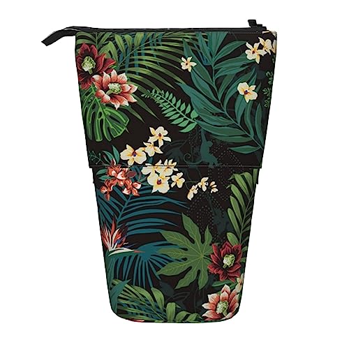 XqmarT Teleskop-Federmäppchen mit Palmenblatt-Blumenmuster, Ständer, Stifthalter mit Reißverschluss, Make-up-Tasche, Bleistiftbeutel, Stifttasche von XqmarT