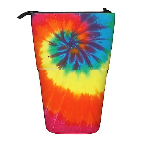 XqmarT Teleskop-Federmäppchen mit Regenbogen-Spiral-Tie-Dye-Druck, Ständer-Stifthalter mit Reißverschluss, Make-up-Tasche, Bleistiftbeutel, Stifttasche von XqmarT