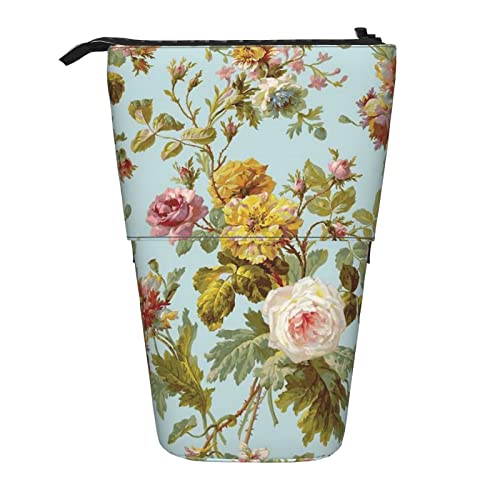 XqmarT Teleskop-Federmäppchen mit Vintage-Rebe-Blumenmuster, Ständer, Stiftehalter mit Reißverschluss, Make-up-Tasche, Bleistiftbeutel, Stifttasche von XqmarT