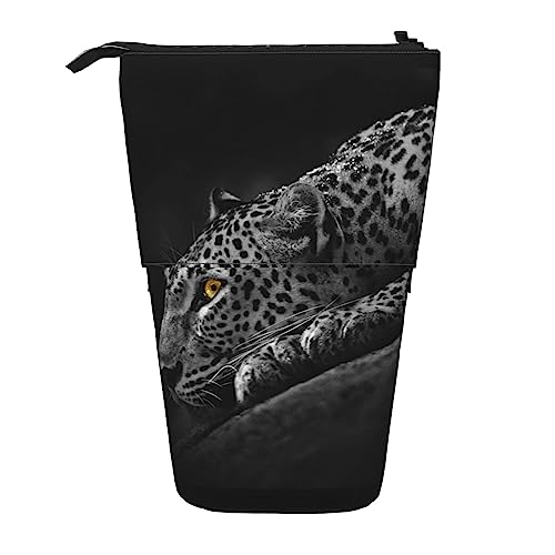 XqmarT Teleskop-Federmäppchen mit tropischem Dschungel-Panther-Print, Ständer-Stifthalter mit Reißverschluss, Make-up-Tasche, Bleistiftbeutel, Stifttasche von XqmarT